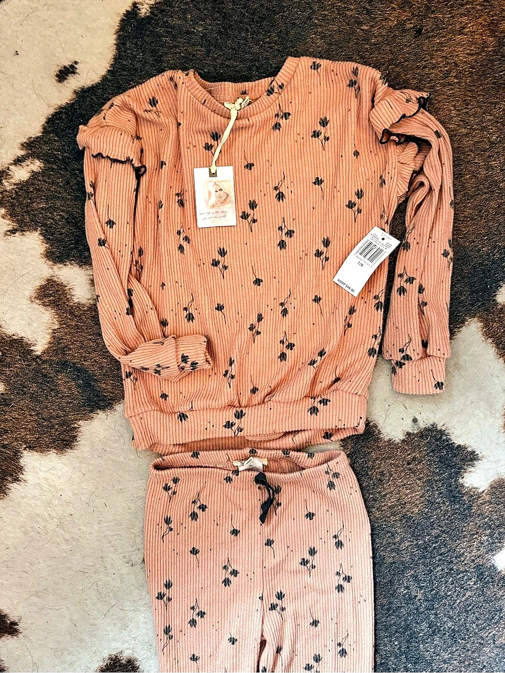 Jessica Simpson Floral Ribbed Matching Set Size 7/8 NWT